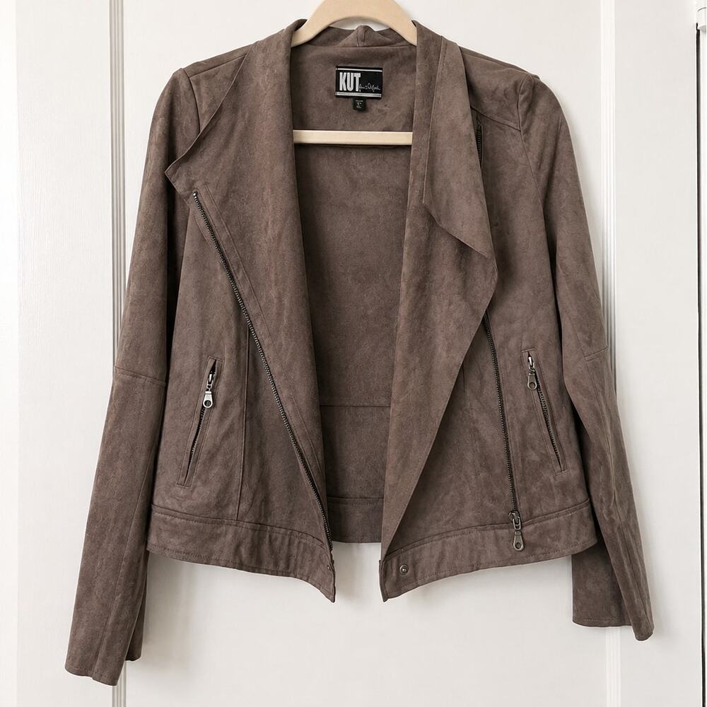 KUT from the Kloth Women’s XS Brown Faux Suede Moto Jacket Asymmetrical Zip
